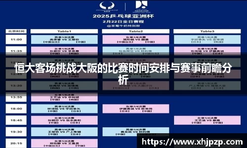 恒大客场挑战大阪的比赛时间安排与赛事前瞻分析